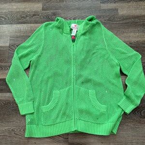 Limited edition Quacker Factory Lime Green open weave zip up hoodie sz 1X